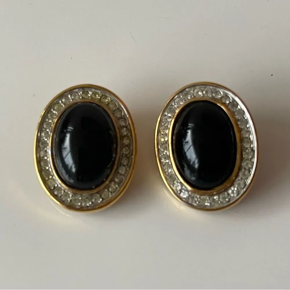 LANVIN Woman post black vintage earrings Black Gold‎
